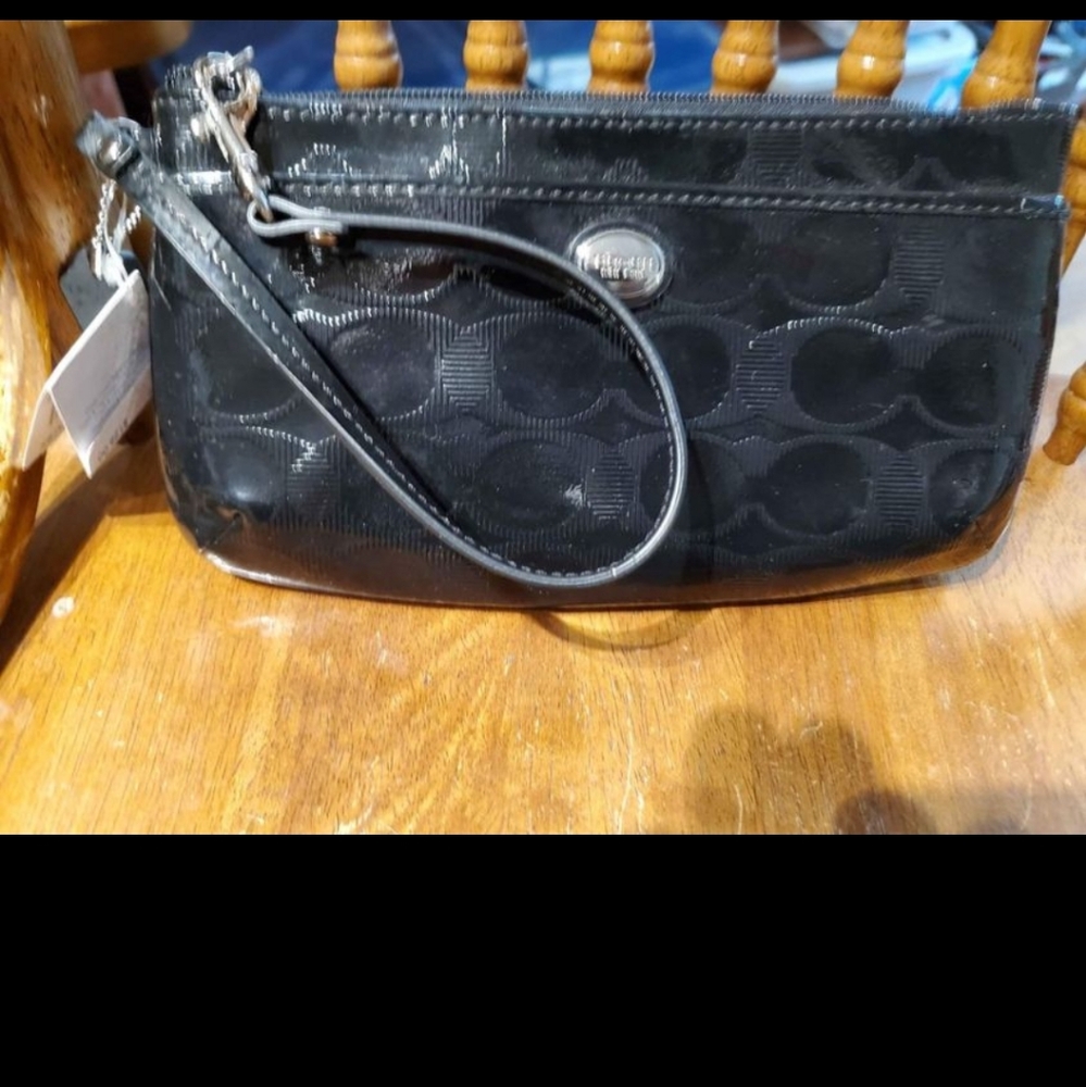 Coach Black Patent Large Wristlet